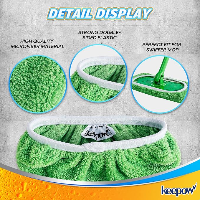 KEEPOW Reusable Wet Pads Refills Compatible with Swiffer Sweeper Mop, Dry Sweeping Cloths, Microfiber Wet Mopping Cloths for Hardwood Floor Cleaning, 4 Pack (Mop is Not Included)