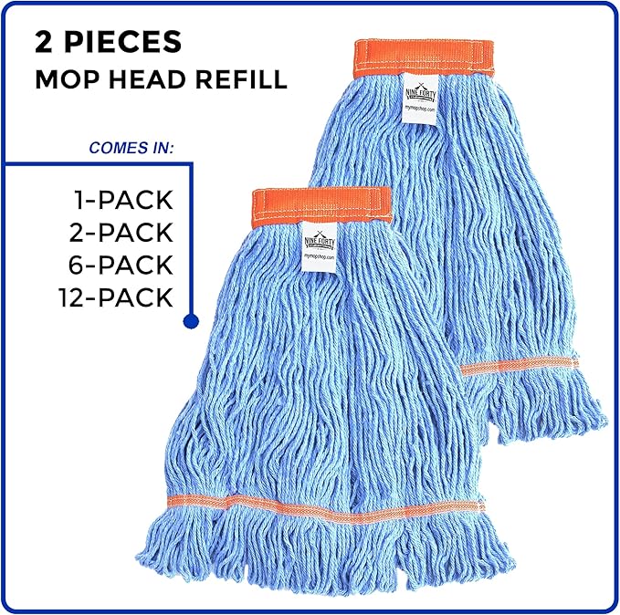 Nine Forty 6-Pack Industrial and Commercial-Grade Looped End Wet Mop Head Refill - Heavy Duty 20 Inch 4-Ply Premium Synthetic Yarn - for Optimal Absorption and Durability - Blue (6 Pack, Large)