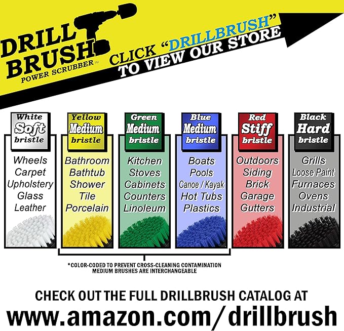 Drillbrush Drill Brush Attachment Set – Power Scrubber Brush for Tub, Tile, Shower, and Grout – All-Purpose Household Cleaning Brushes for Drill, Auto Detailing Brushes - Electric Grout Cleaner Kit