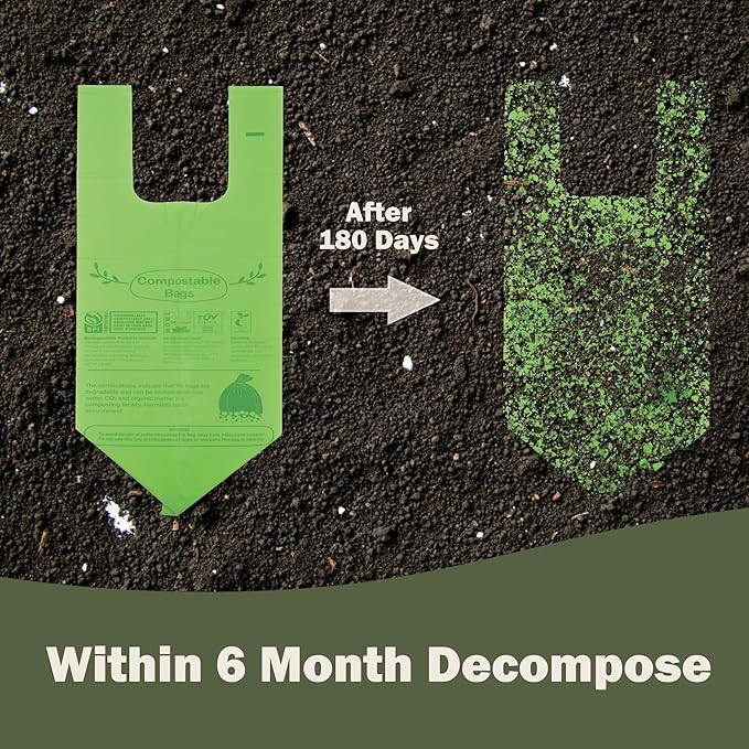 JENCENBIO Compost Bags 4-5 Gallon with Handles Tie Extra Thick 0.78 Mils Wastebasket Liners Bags for Kitchen Bathroom Office US BPI ASTM D6400 and Europe OK Compost Home Certified