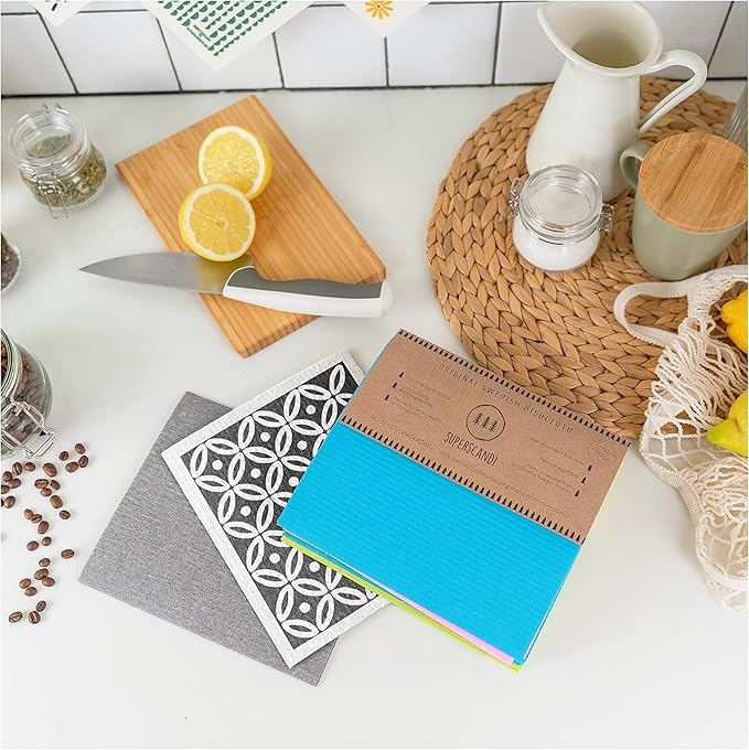 SUPERSCANDI 10 Pack Swedish Dishcloths for Kitchen - 100% Biodegradable & Compostable Reusable Paper Towels Washable, Food-Safe & Without Plastic - Dish Rags Suitable for Any Surface, Pink