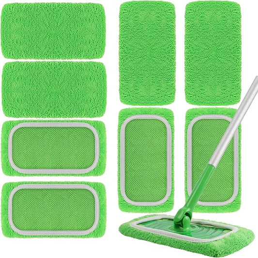 AmaVins 8 Pack Reusable Microfiber Mop Pads Compatible with Swiffer Sweeper, Dry Sweeping Cloths & Wet Mopping Cloths, Washable Pads for Surface/Hardwood Floor Cleaning (Mop is Not Included)