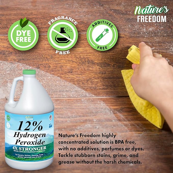 Nature's Freedom 12% Hydrogen Peroxide, Food Grade H2O2 and Purified Water Only, 4 Gallons Solution