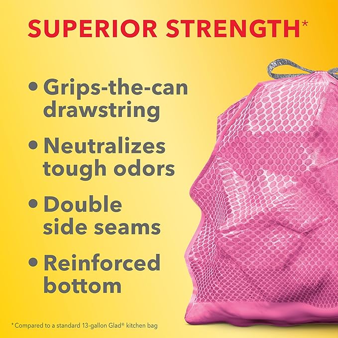 Glad Tall Kitchen Trash Bags 13 Gallon, MaxStrength Cherry Blossom Garbage Bags, Odorshield with Drawstring, 34 Count