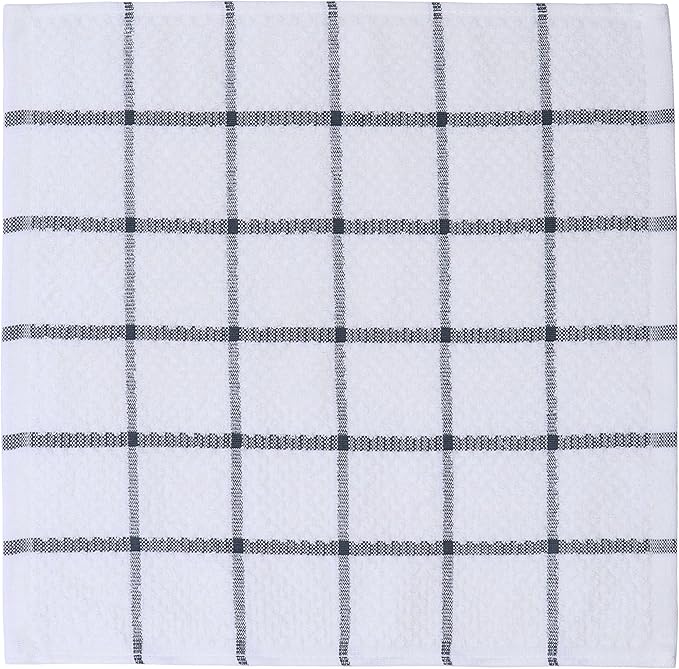 Cotton Grid Dish Cloths, Terry Cleaning Rags, 12 x 12 Inches, Light and Soft, Quick Drying Dish Rags, 8pc/Set (Grey)
