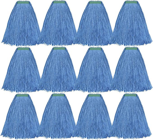 Matthew Cleaning 24oz 12Pack Cotton Mop Head Replacement,Looped-Open String Heavy Duty String Mop Refills, Universal Headband Blend,Floor Cleaning for Home, Industrial and Commercial Use(Blue)
