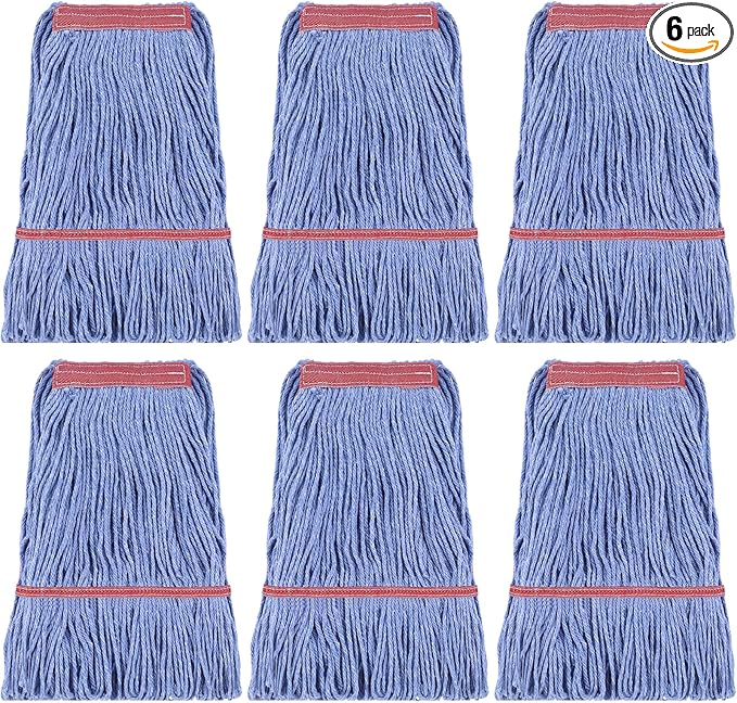Eccliy 6 Pack Heavy Loop End Cotton String Mop Head Heavy Duty Mop Head Commercial Refills Replacement Bulk for Home Industrial Commercial Floor Cleaning (Blue,Red)