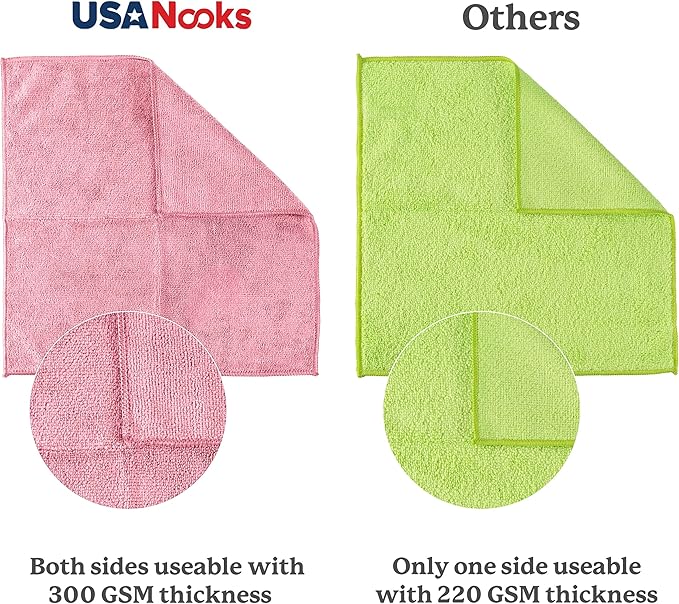USANOOKS Microfiber Cleaning Cloth Light Pink - 8 Pcs 12.5"x12.5" - High Performance - 1200 Washes, Ultra Absorbent Towels Weave Grime & Liquid for Streak-Free Mirror Shine - Car Washing Cloth
