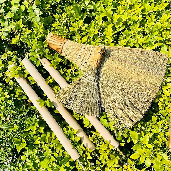TTS For Home Handmade Whisk Sweeping Broom - Vietnamese Soft Straw Broom for Cleaning - Decorative 9.45" Width, 52.37" Length