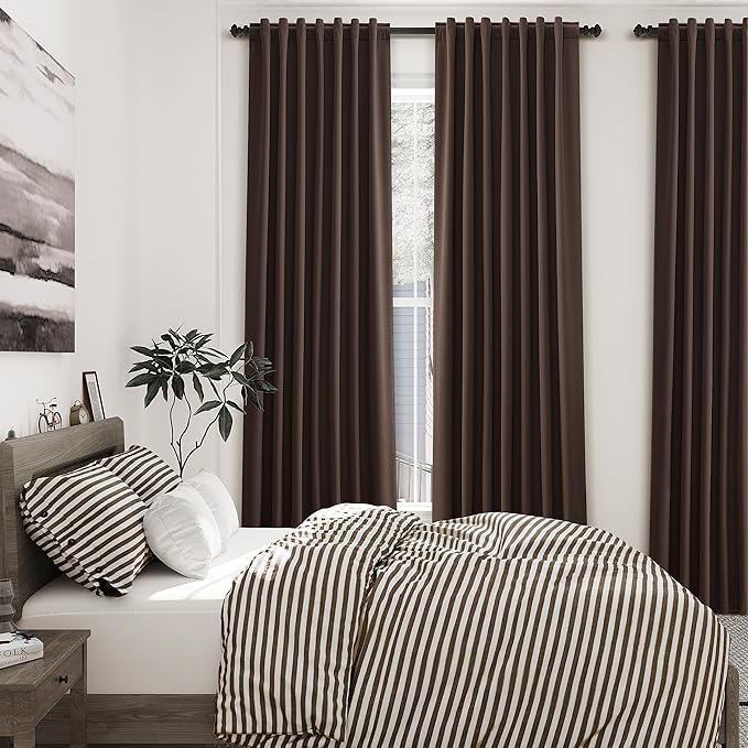 Nanspring Coffee Linen Blackout Curtains 72 inch Length for Living Room Boho Farmhouse Back Tab Rod Pocket Thermal Insulated Textured Living Room Blackout Curtains 2 Panels Set 52x72 Inch