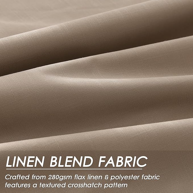 Blackout Tan Linen Curtains 96 Inches Long Back Tab Heat Reflective Full Light Block Out Curtains 2 Panels for Bedroom Windows Textured Long Draperies with Liner Floor to Ceiling Length 8 Ft 52x96