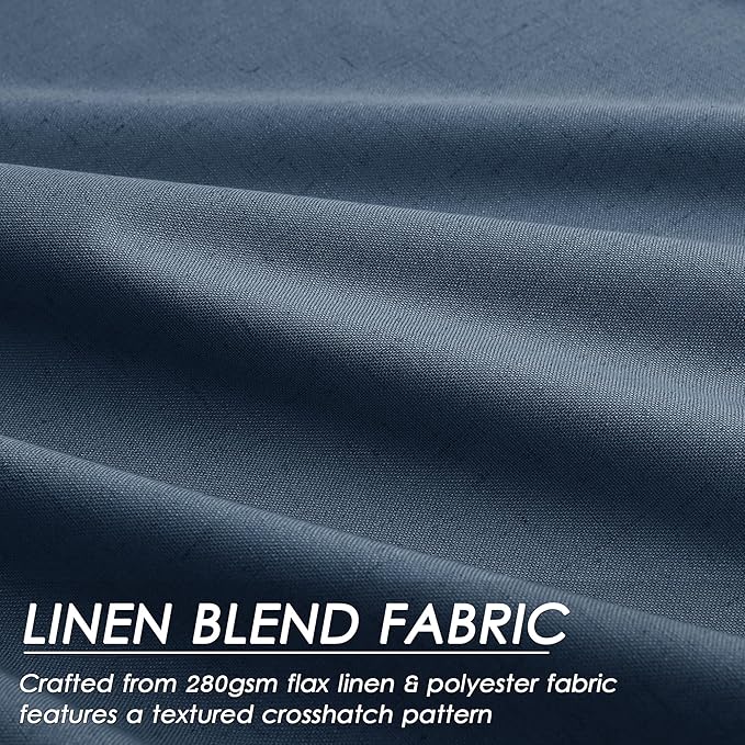 Nanspring Denim Blue Linen Blackout Curtains 84 Inches Long Loop Pocket Rod Pocket Flax Linen Sound Proof Total Blackout 2 Panels Set for Living Room Boho Farmhouse Curtains Drapes 52x84