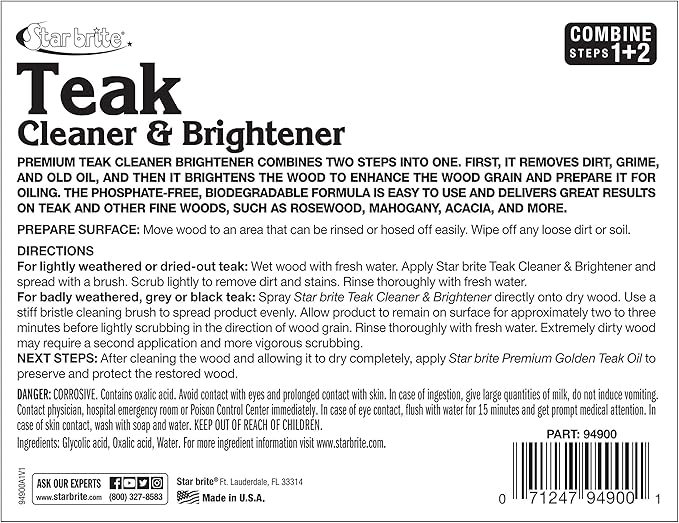 STAR BRITE Teak Cleaner & Brightener, Restore Weathered Wood, 128 OZ (094900)