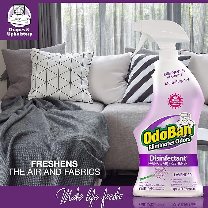 OdoBan Ready-to-Use Disinfectant and Odor Eliminator, Set of 4 Spray Bottles, 32 Ounces Each, Lavender Scent