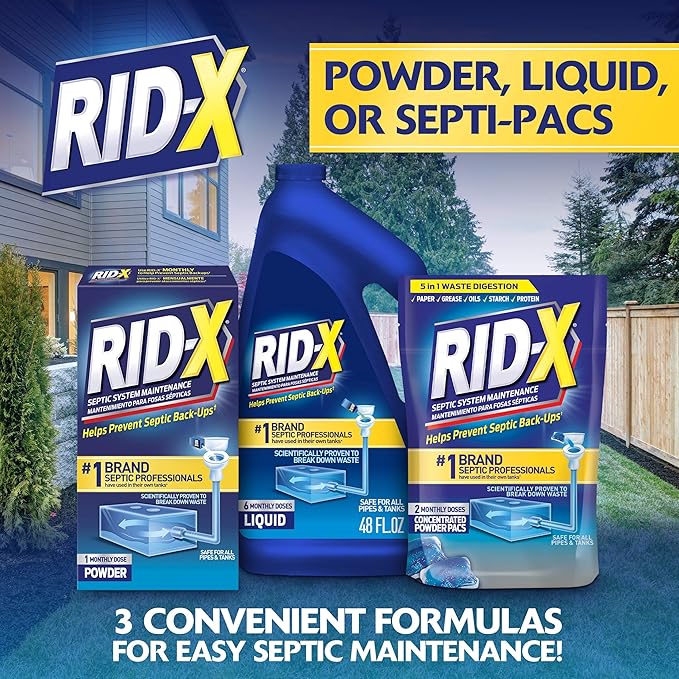 Rid-X Septic Tank Treatment Enzymes, Powder + Septi Pacs 6 Month Supply (3 Month Supply Septi-Pacs, 3.2oz + 3 Month Supply Of Powder, 29.4 oz)