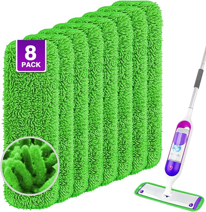UNIMADE Reusable Mop Pads for Swiffer PowerMop, 8 Pack Microfiber Mop Pad Refill with Scrubber Strips for 13''-15'' SprayMop, Washable Mop Pads Use for Most Floor Types, Designed for Pets - Green
