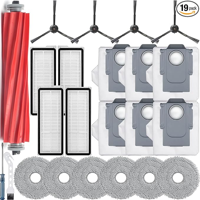 Bluearks 19Pcs Replacement Parts for Roborock Q Revo S/Qrevo Pro/Qrevo Plus【Not for Qrevo】 Qrevo Vacuum Cleaner Accessories Kit,1 Main Brush 4 Mop Pads 4 Side Brush 4 Hepa Filters 6 Vacuum Bags