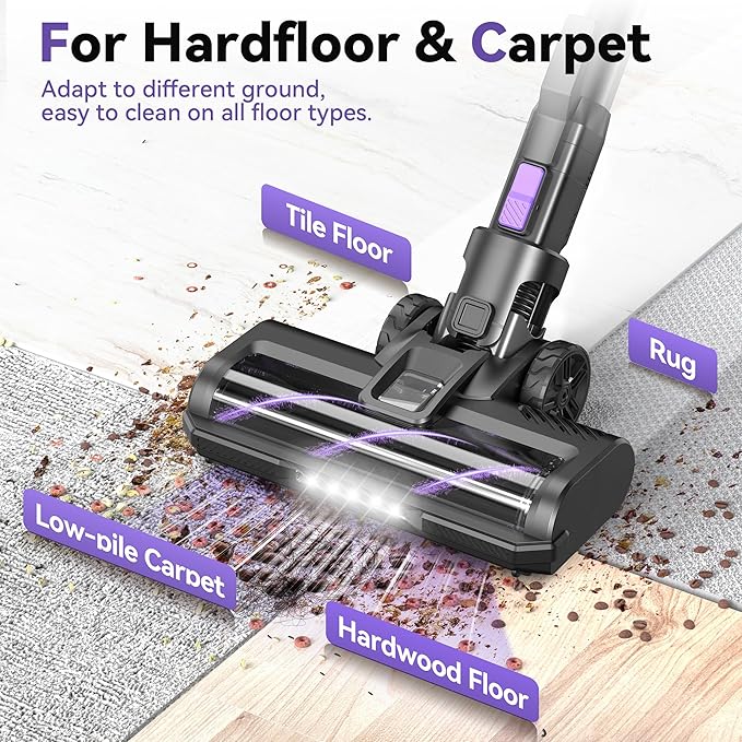 DEVOAC Cordless Vacuum Cleaner for Home, 45Kpa Lightweight Stick Vacuum with Powerful Suction, Rechargeable Battery Up to 50mins, Handheld Vacuum Cleaners for Hardwood Floor, Carpet, Pet Hair