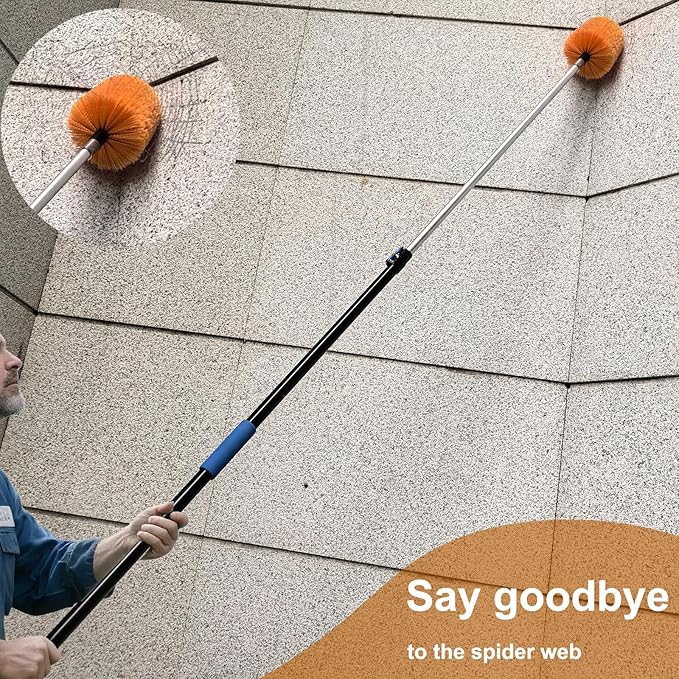 1 Pack Big Cobweb Duster Head Twist-On Spider Web Fuster for Outdoor & Indoor Web Cleaning // Fits Standard 3/4 Inch Threaded Poles // Cobweb Duster Brush Head Only (Orange)