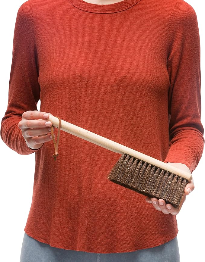 Redecker Horsehair Workshop Brush with Extra-Long Beechwood Handle, Stiff Natural Bristles, 17 Inches, Made in Germany
