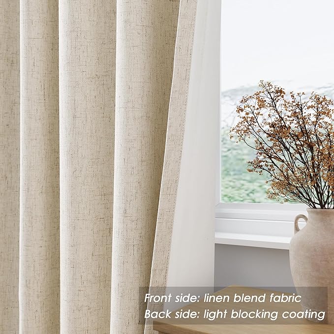 Beige Blackout Linen Curtains 94 inch Length 2 Panels for Living Room Oatmeal Pinch Pleated Black Out Drapes Farmhouse Rustic Room Darkening Total Blackout Window Curtain Bedroom 94 inches Long