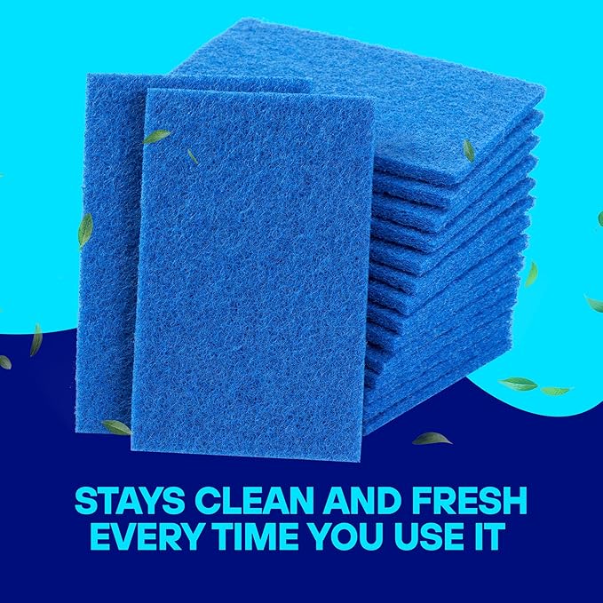 SCRUBIT Scouring Pad 100 Pack - Heavy Duty Scrub Pads for Cleaning Dishes - Non-Scratch Reusable Scrubbing - Blue (24)