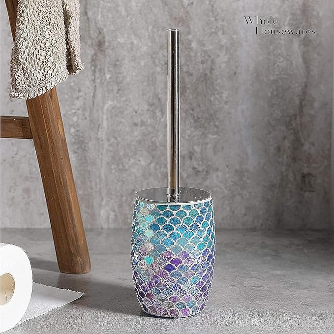 WHOLE HOUSEWARES | Modern Toilet Brush Set | Toilet Bowl Brush and Holder | Bathroom Accessory Set | Toilet Brushes for Bathroom | Freestanding Mosaic Toilet Bowl Cleaner (Mermaid)