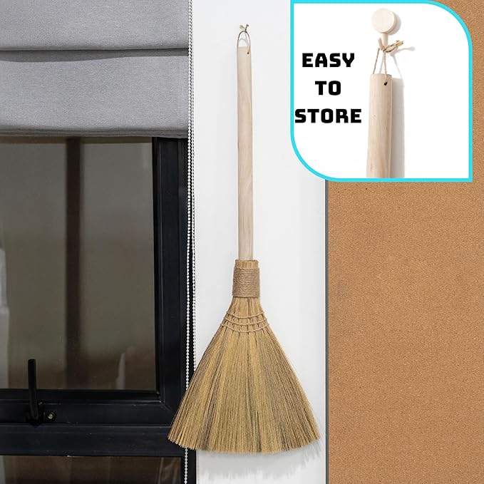 TTS For Home Natural Whisk Sweeping Hand Handle Broom - Brooms for Wedding Jumping Ceremony Halloween DIY Decoration - Vietnamese Straw Soft Broom - 12.2" Width, 28.35" Length