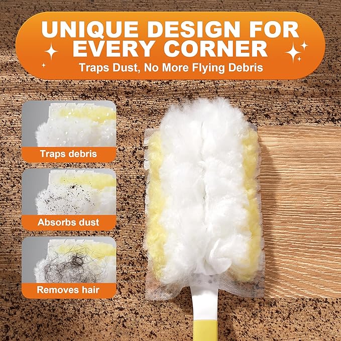 JOYMOOP Disposable Duster for Cleaning, with 1 Handles & 24 Ct Blue Heavy Duty Refills for Swiffer Feather Duster, Household Cleaning Tool for Electronics, Dusting Furniture, Blinds, Pet Hair