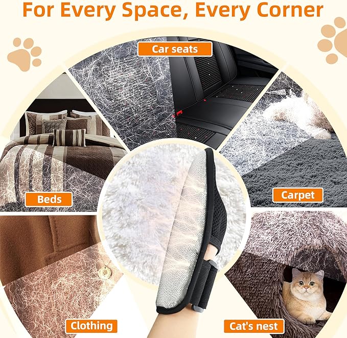 MMGOPET Electrostatic Pet Hair Remover Glove for Cats & Dogs, Patented Adjustable Strap, Reusable Five-Finger Grooming Glove, Non-Slip Fit, Removes Pet Hair from Couch, Carpet, Laundry & Car Seat