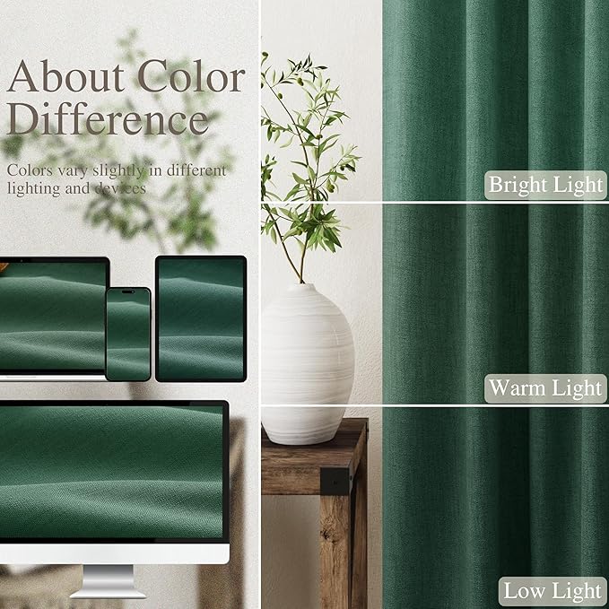 100% Blackout Linen Curtains 102 Inches Long 2 Panels Set for Bedroom Green Back Tab Black Out Curtain Modern Urban Noise Cancelling Total Light Blocking Window Curtains 102 Length 52X102 Inches