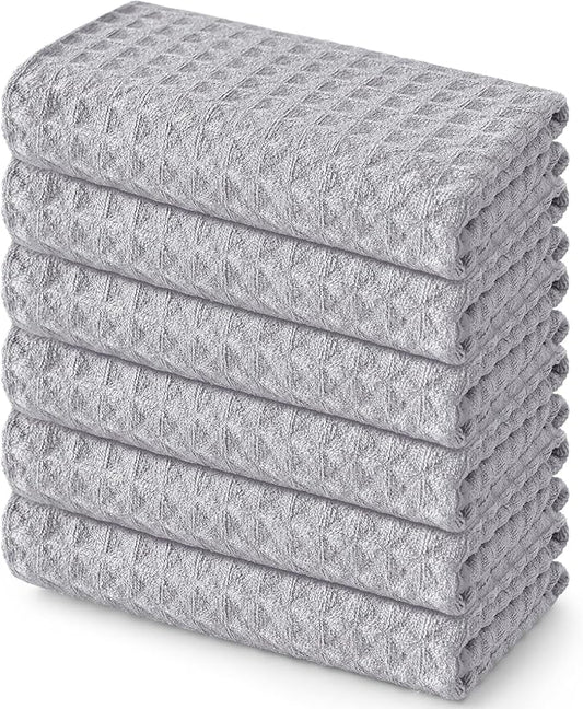 Homaxy Microfiber Waffle Weave Kitchen Towels, 16 x 28 Inch Ultra Absorbent and Solid Color Dish Towels, 6 Pack, Grey