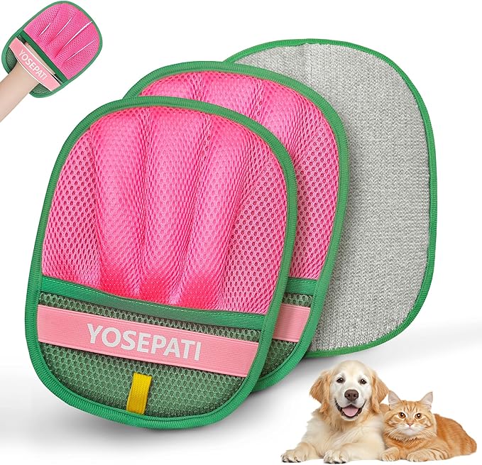 YOSEPATI Pet Hair Removal Glove, Five-Finger Magic Brush Electrostatic Mitt 2 PCs, Pet Hair Remover Tool for Dog & Cat, Reusable Pet Hair Gloves Pet Grooming Needs, Fur Remover for Couch & Clothing