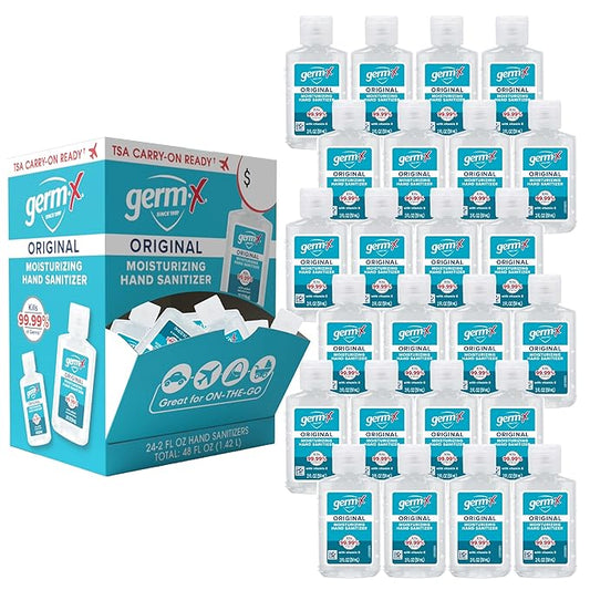 Germ-X Original Hand Sanitizer, 2 Fl Oz (Pack of 24), Less Drying Moisturizing Gel with Vitamin E, No Rinse Formula, Display Pack, Mini Travel Size for On-The-Go