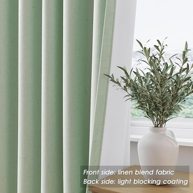 Black Out Aqua Green Window Curtains 108 Inches Long Loop Pocket Rod Pocket Cooling Noise Reducing Thermal Insulated 100% Blackout 2 Panels Set for Bedroom Neutral Rustic Curtains Drapes 52x108