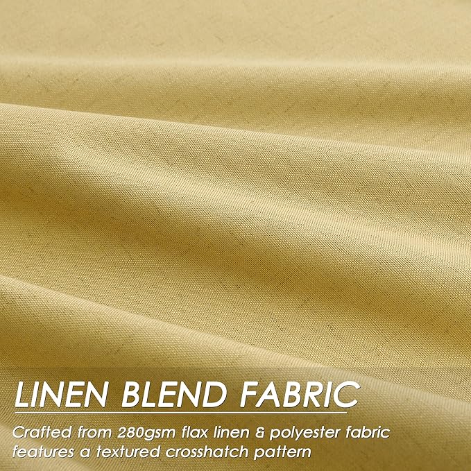 Gold Linen Blackout Curtains 102 Inches Long Loop Pocket Rod Pocket Flax Linen Thermal Insulated Sound Absorbing Sun Block Out 2 Panels Set for Nursery Rustic Farmhouse Curtains Drapes 52x102