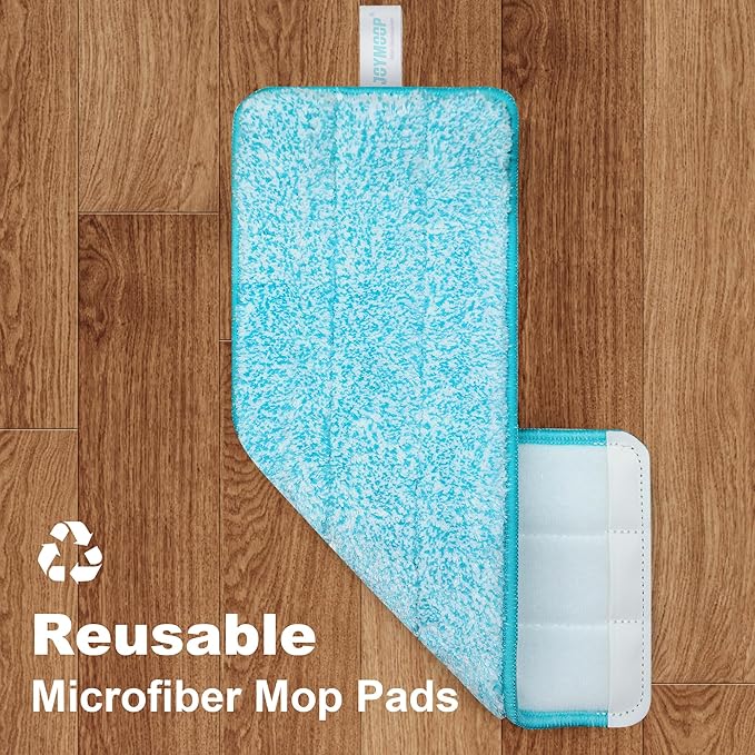 JOYMOOP Mop and Bucket Set with Wringer, with 5 Reusable Microfiber Mop Pads, Mops for Floor Cleaning and Wall Cleaning, Hands-Free Flat Mop for Home Use - Grey+Cyan Blue