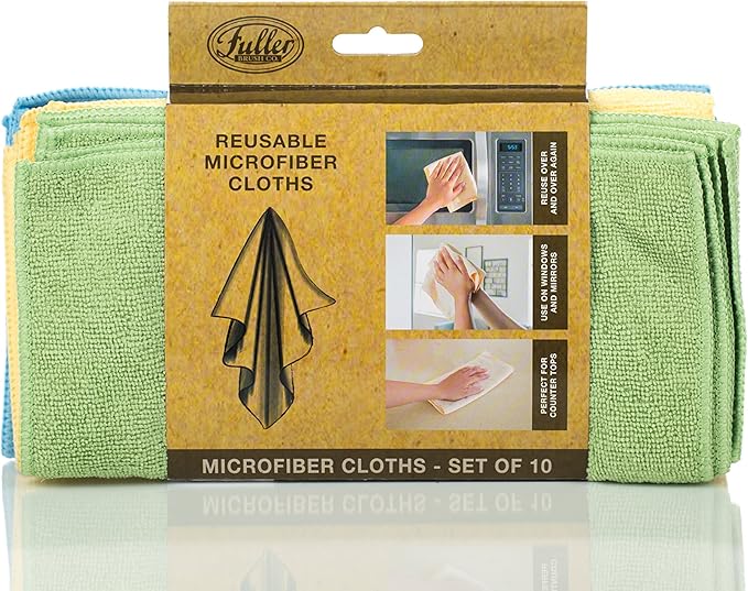 Fuller Brush Microfiber Cleaning Cloths – 10-Pack Multi-Colored, Reusable, Machine Washable – 10" x 10" All-Purpose Cloths for Home & Kitchen