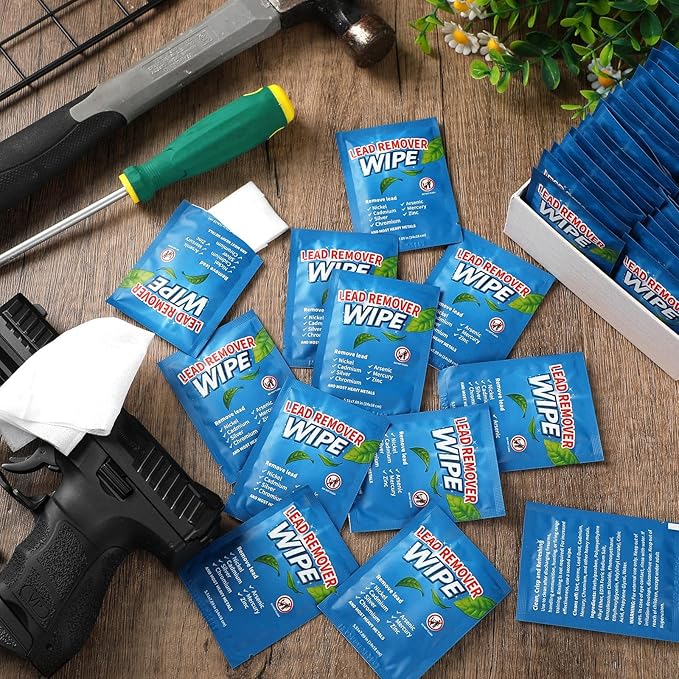 50 Pack Lead Remover Wipes for Shooting Hand & Surface Cleaning Wipes Effectively Removes Lead, Dust, Oil & Grime Individually Wrapped Wipe for Shooting Ranges, Hunting, Industrial Use
