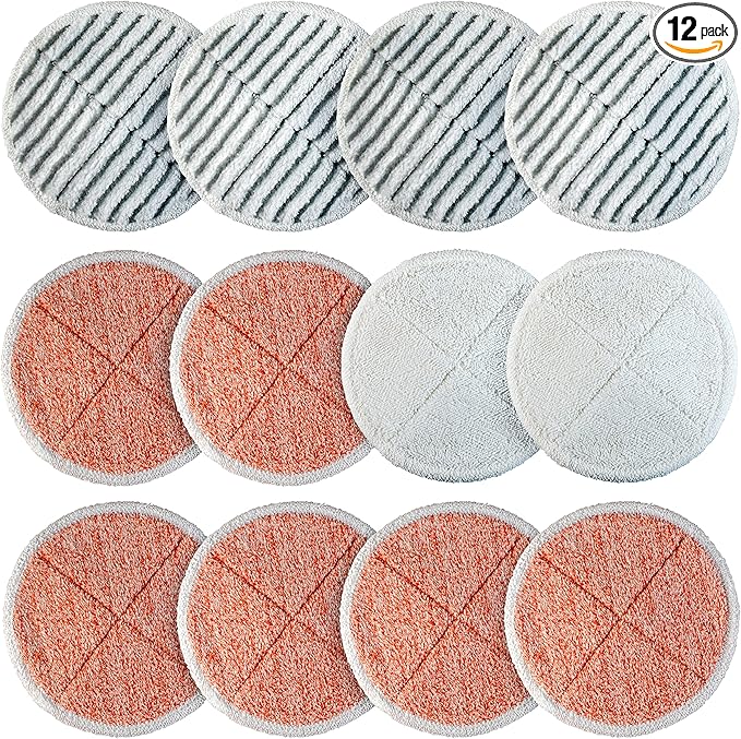 BlueStars 12 Pack Spinwave Mop Pads Replacement Compatible with Bissell Spinwave 2124 2039A 2039 2307 23157 20391 20399 Hard Floor Cleaners - 6 Heavy Scrub, 2 Scrubby, 2 Soft - Washable and Reusable