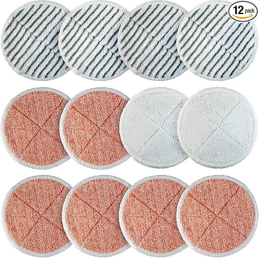 BlueStars 12 Pack Spinwave Mop Pads Replacement Compatible with Bissell Spinwave 2124 2039A 2039 2307 23157 20391 20399 Hard Floor Cleaners - 6 Heavy Scrub, 2 Scrubby, 2 Soft - Washable and Reusable