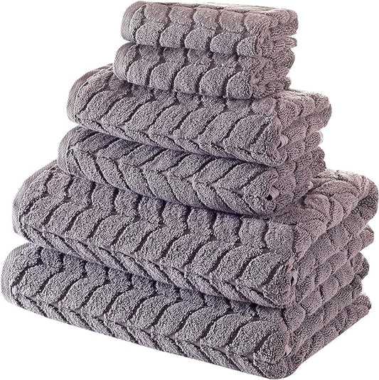 BAGNO MILANO 100% Turkish Cotton Jacquard Luxury Towel Set – Quick Dry Non-GMO Ultra-Soft, Plush and Absorbent Luxury Durable Turkish Towels Set (Grey, 6 pcs Towel Set)