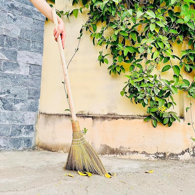 TTS Handmade Whisk Sweeping Broom - Vietnamese Straw Soft Broom for Indoor or Outdoor Sweeping - 9.45" Width, 39.37" Length