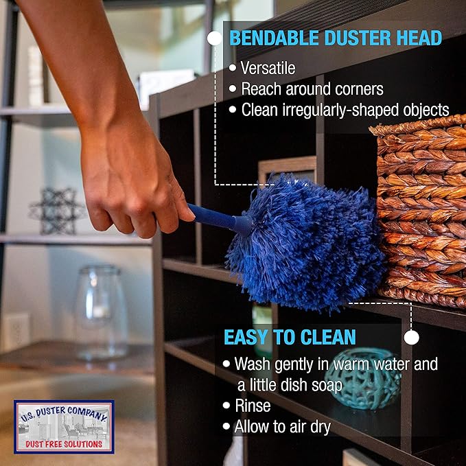 Extendable Microfiber Duster Extension Rod | Ceiling Fan Duster 20 Foot Reach | Cobweb 3-Stage Aluminum Telescoping Pole | Lightweight Webster Telescoping Cleaning Tool | U.S. Duster Co.