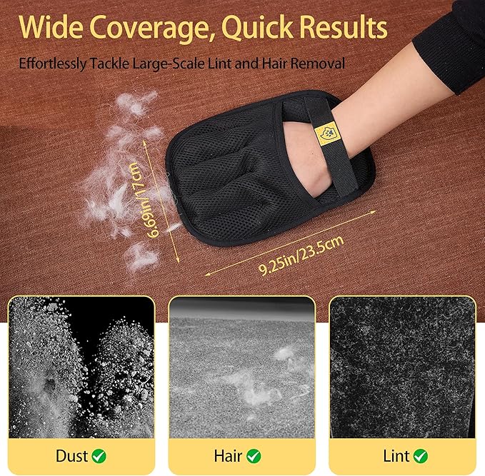 Cat Hair Remover Glove – Reusable Washable Electrostatic Pet Hair Removal Glove for Clothes, Couch & Car – 5-Finger Cleaning Glove for Cats & Dogs – 1Pcs (Black)