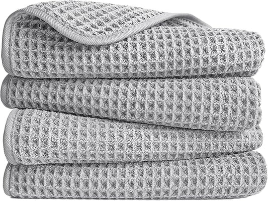 POLYTE Microfiber Lint Free Hand Towel, 16 x 30 in, 4 Pack (Waffle Weave)