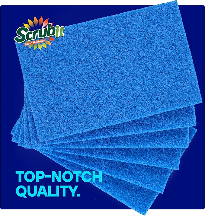 SCRUBIT Scouring Pad 100 Pack - Heavy Duty Scrub Pads for Cleaning Dishes - Non-Scratch Reusable Scrubbing - Blue (24)