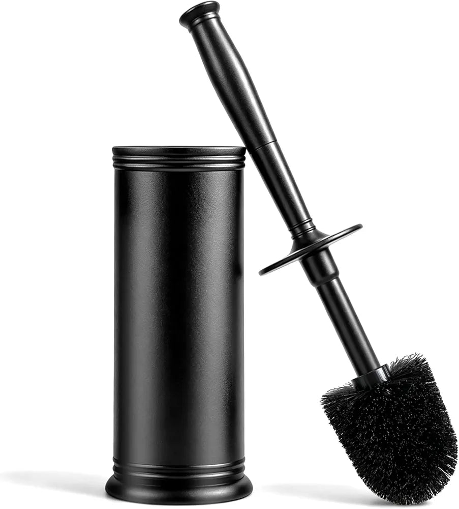 Plastic Toilet Brush, Toilet Brush and Holder Set with Long Handle, Covered Holder and Hard Bristles, Toilet Cleaner Brush for Bathroom and Toilet Cleaning